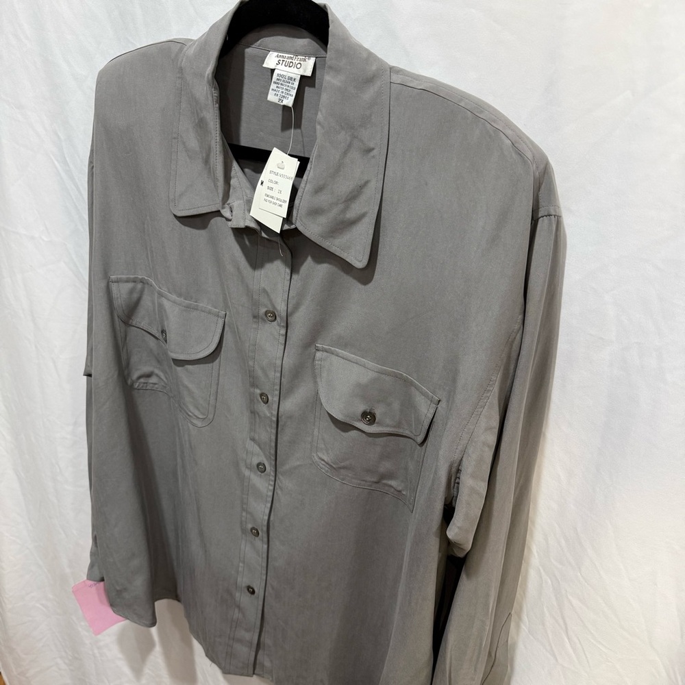 Anna and Frank Studio Vintage Silk Button Front Blouse Old Money Luxury Bold 2XL - Picture 2 of 16
